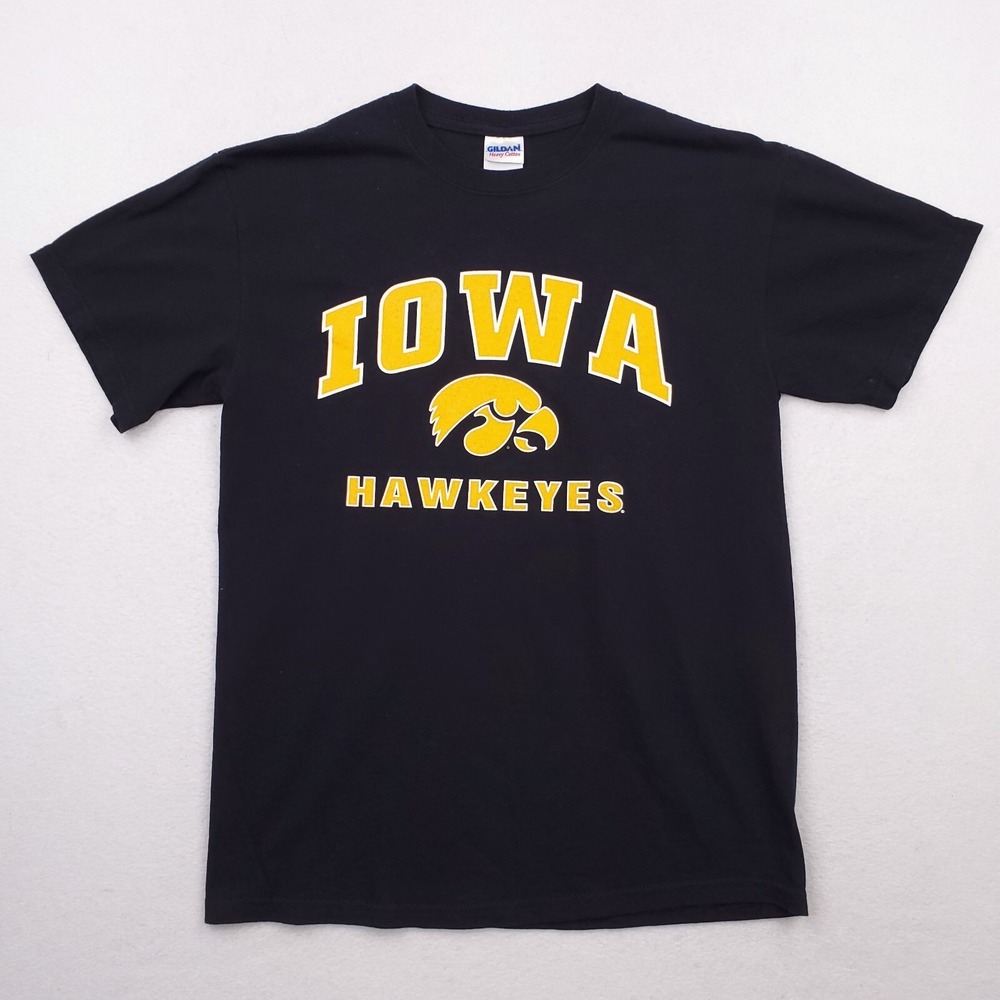 Iowa‎ Hawkeyes Shirt Mens Medium Black Yellow Spellout Logo College Football SS